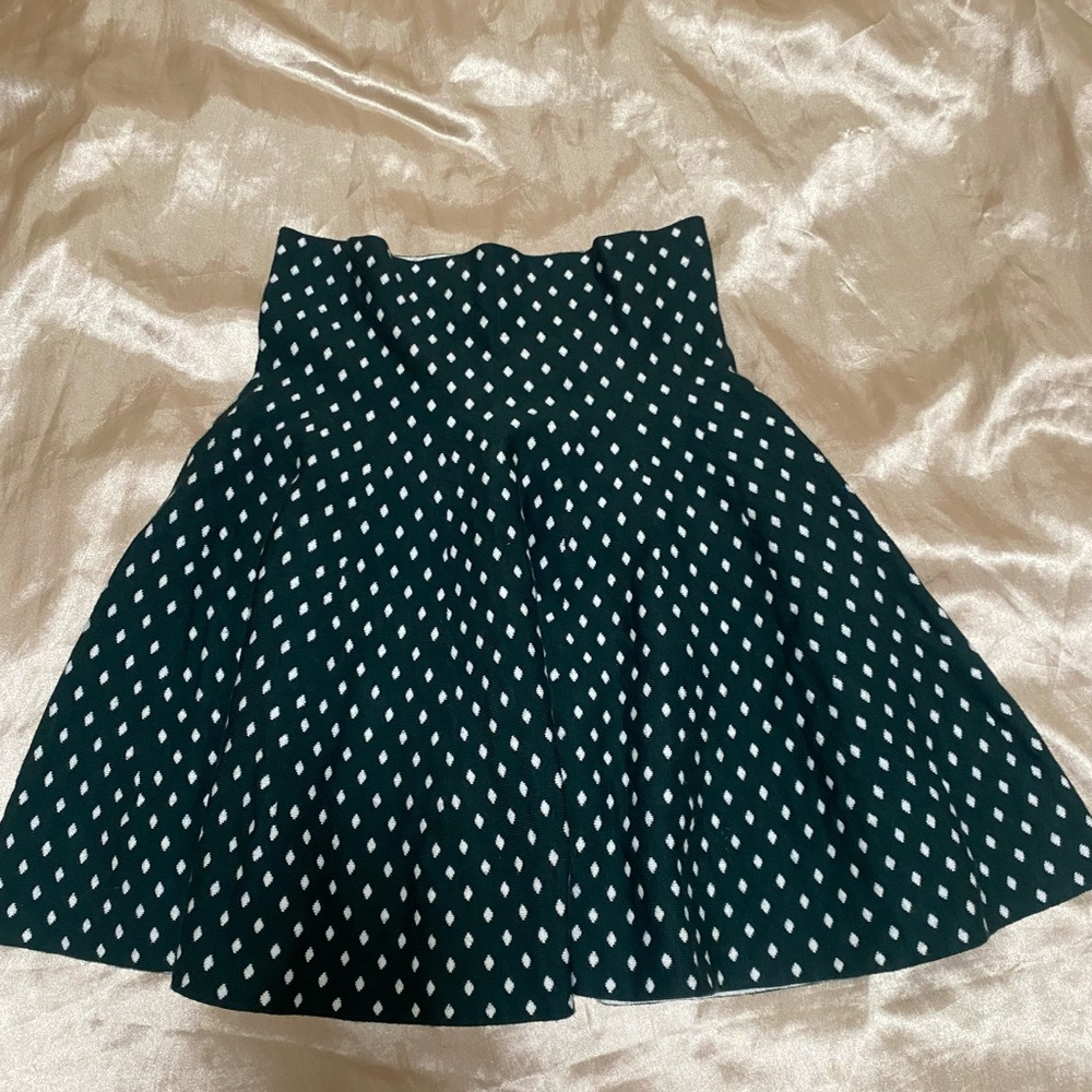 Wet Seal Forest Green and White Patterned Skater Skirt